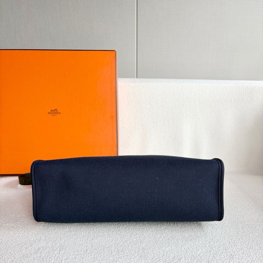 Hermes 愛馬仕 Herbag 31 帆布拼皮 藍色拼皮 銀扣-4