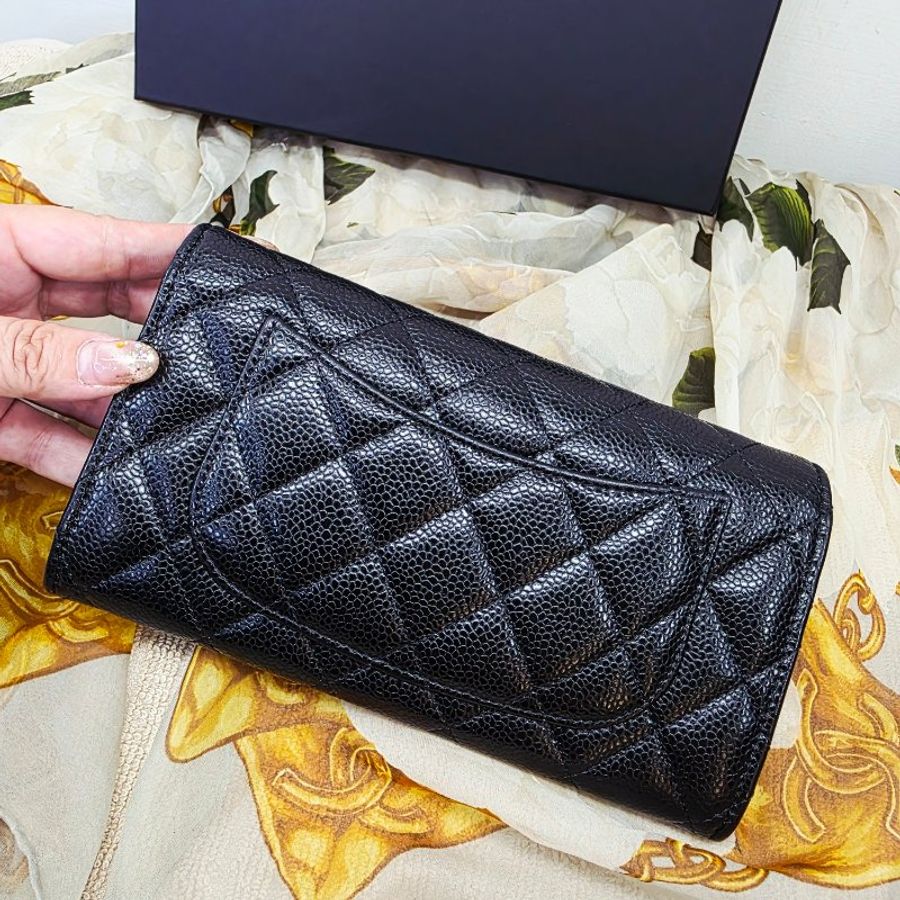 閒置未使用 新款CHANEL 黑金 信封式翻蓋長夾  芯片款-14