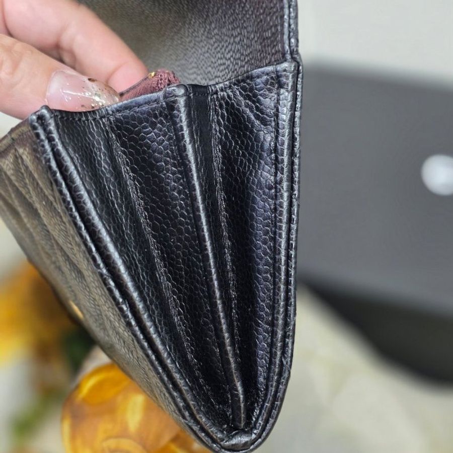 閒置未使用 新款CHANEL 黑金 信封式翻蓋長夾  芯片款-19
