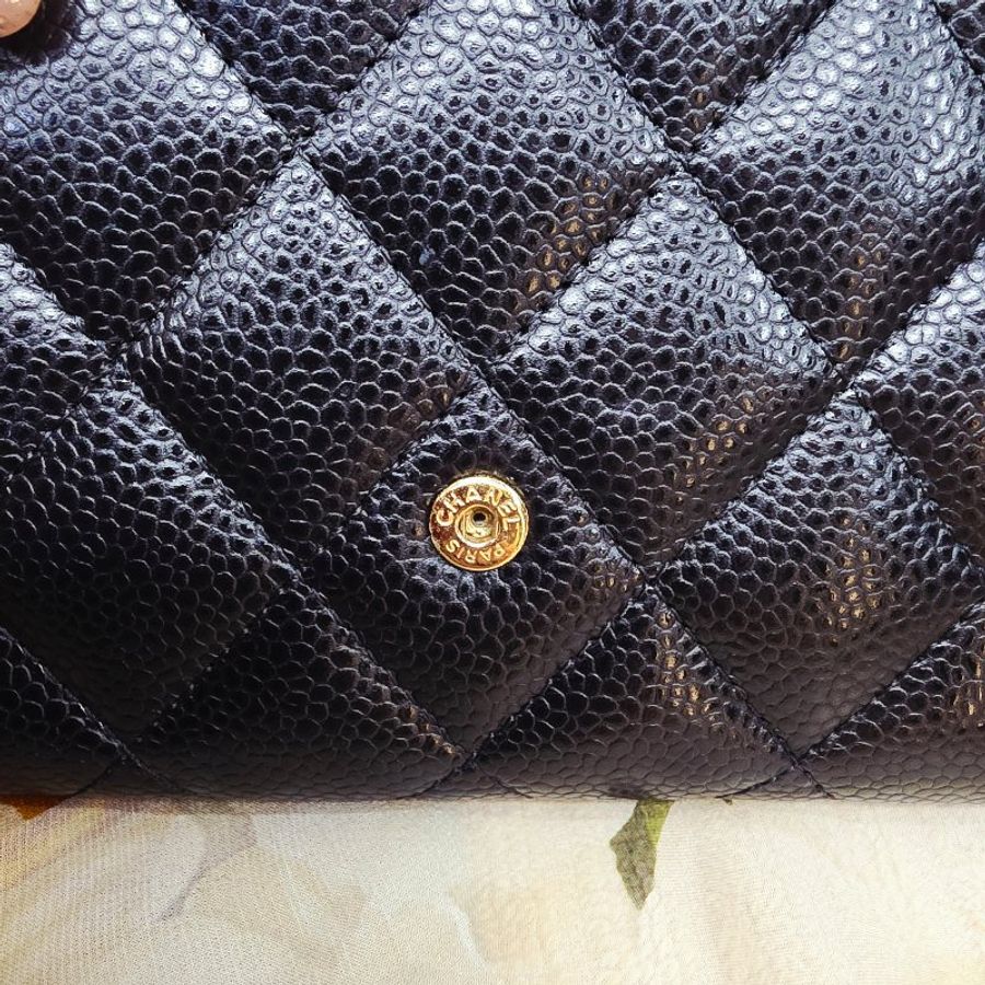 閒置未使用 新款CHANEL 黑金 信封式翻蓋長夾  芯片款-36
