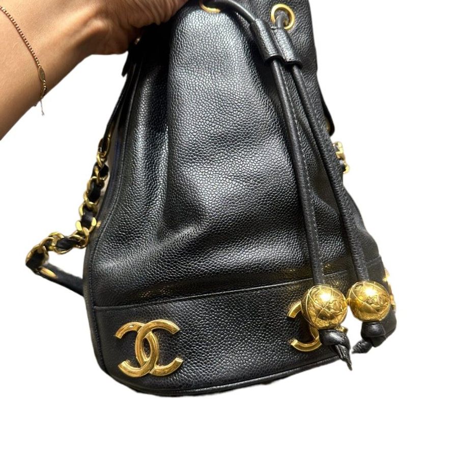 Chanel香奈兒黑金魚子醬雙金球雙Clogo水桶包-20