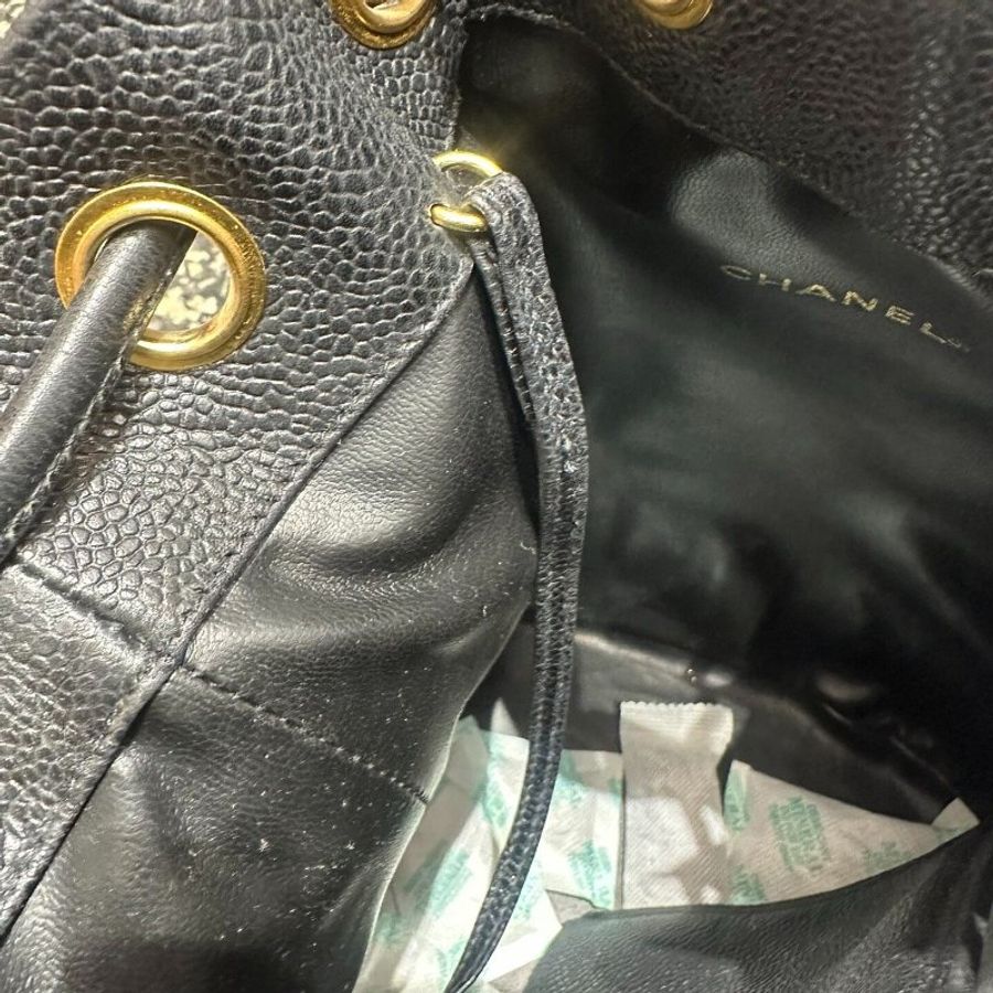 Chanel香奈兒黑金魚子醬雙金球雙Clogo水桶包-21