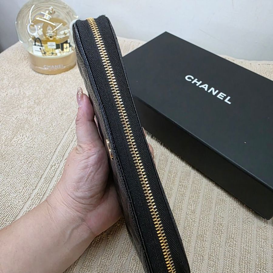 閒置 近新 CHANEL黑金荔枝紋拉鍊長夾-芯片款-15