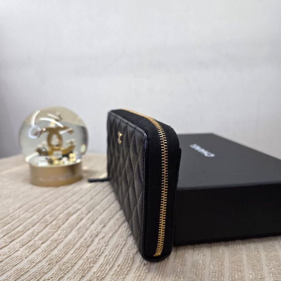 閒置 近新 CHANEL黑金荔枝紋拉鍊長夾-芯片款-16