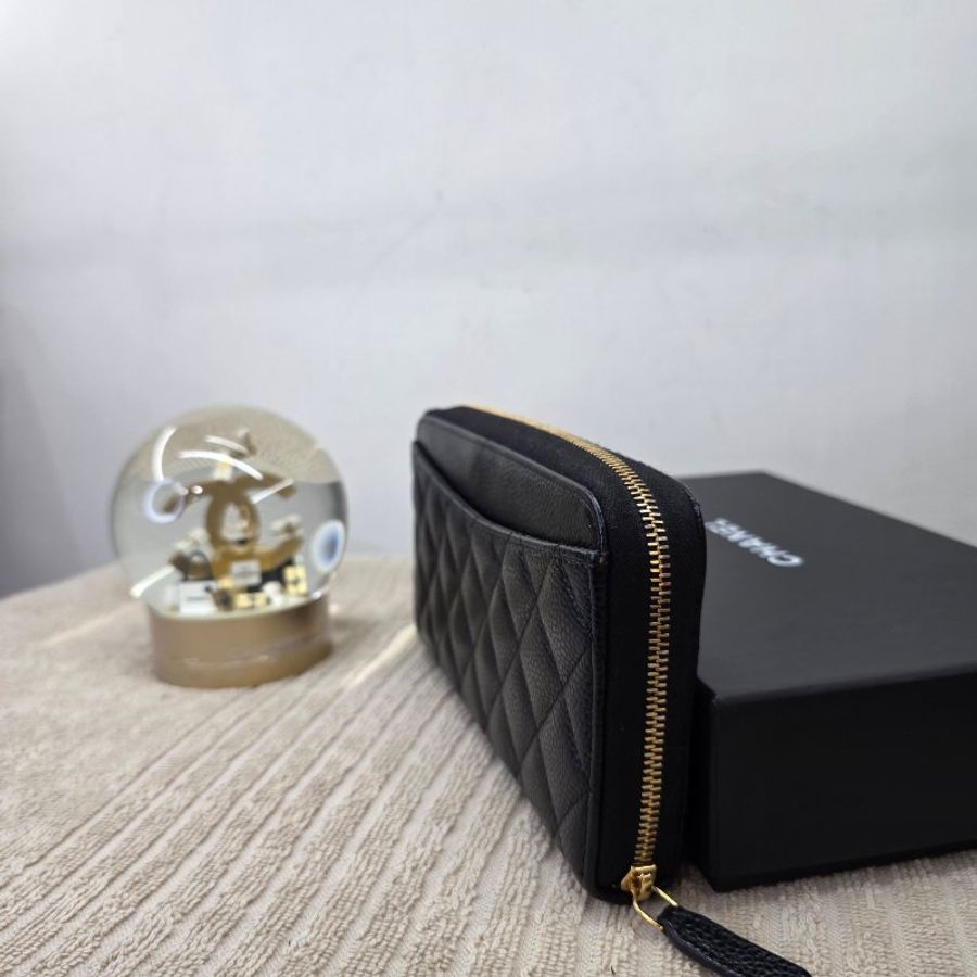 閒置 近新 CHANEL黑金荔枝紋拉鍊長夾-芯片款-17