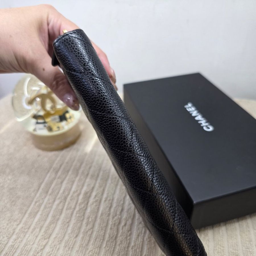 閒置 近新 CHANEL黑金荔枝紋拉鍊長夾-芯片款-18