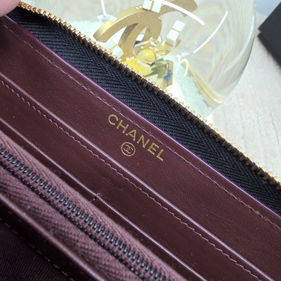 閒置 近新 CHANEL黑金荔枝紋拉鍊長夾-芯片款-23