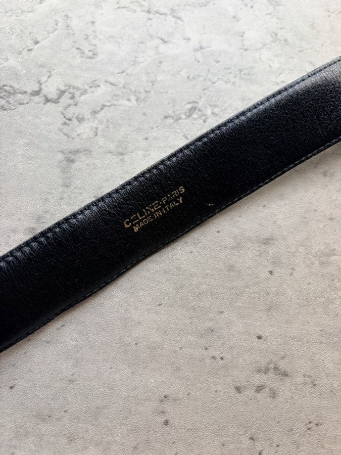 :Celine 復古金銀雙色馬車扣經典黑色皮革腰帶(Size 65)-6