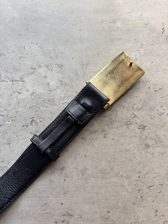:Celine 復古金銀雙色馬車扣經典黑色皮革腰帶(Size 65)-8