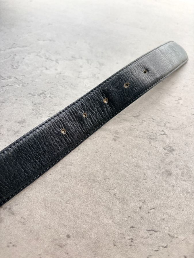 :Celine 復古金銀雙色馬車扣經典黑色皮革腰帶(Size 65)-10
