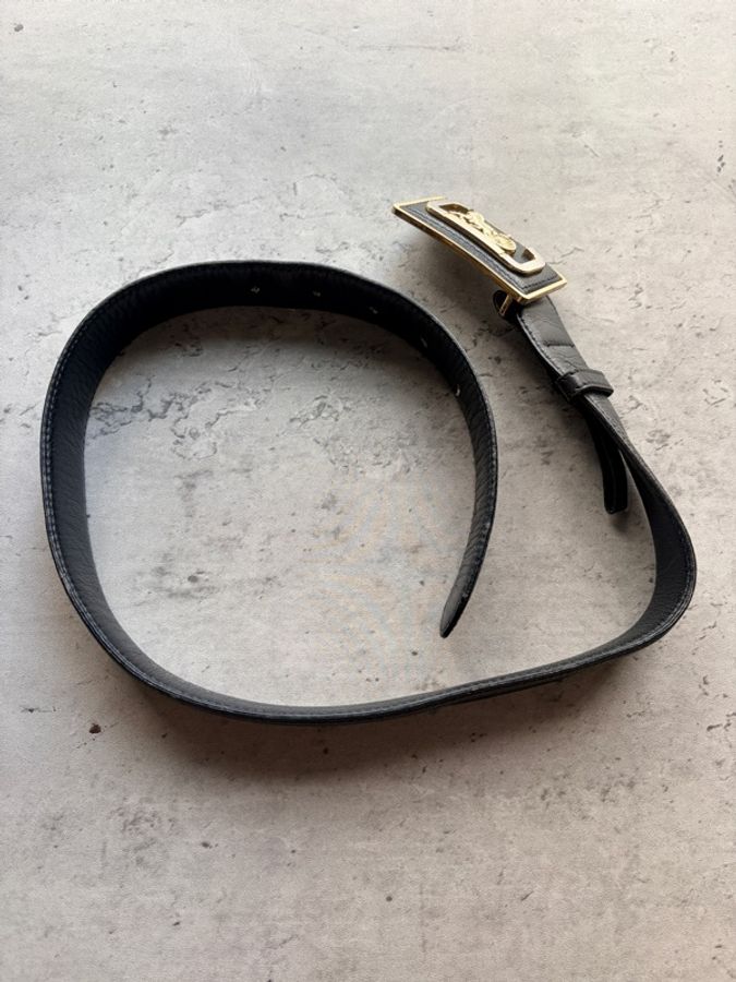 :Celine 復古金銀雙色馬車扣經典黑色皮革腰帶(Size 65)-14