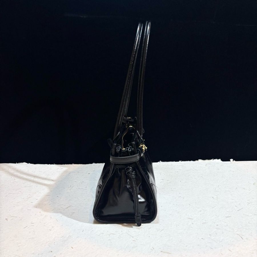 Prada/普拉達 bonnie 黑色長手柄油蠟皮soft Iux倒三角徽標手提包單肩包斜挎包-2