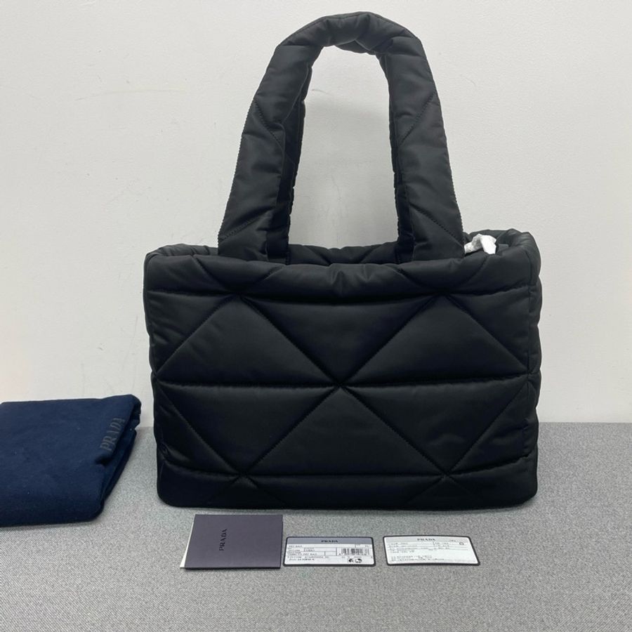Prada普拉達 三角標尼龍托特包手提包 黑色 底長38cm-1