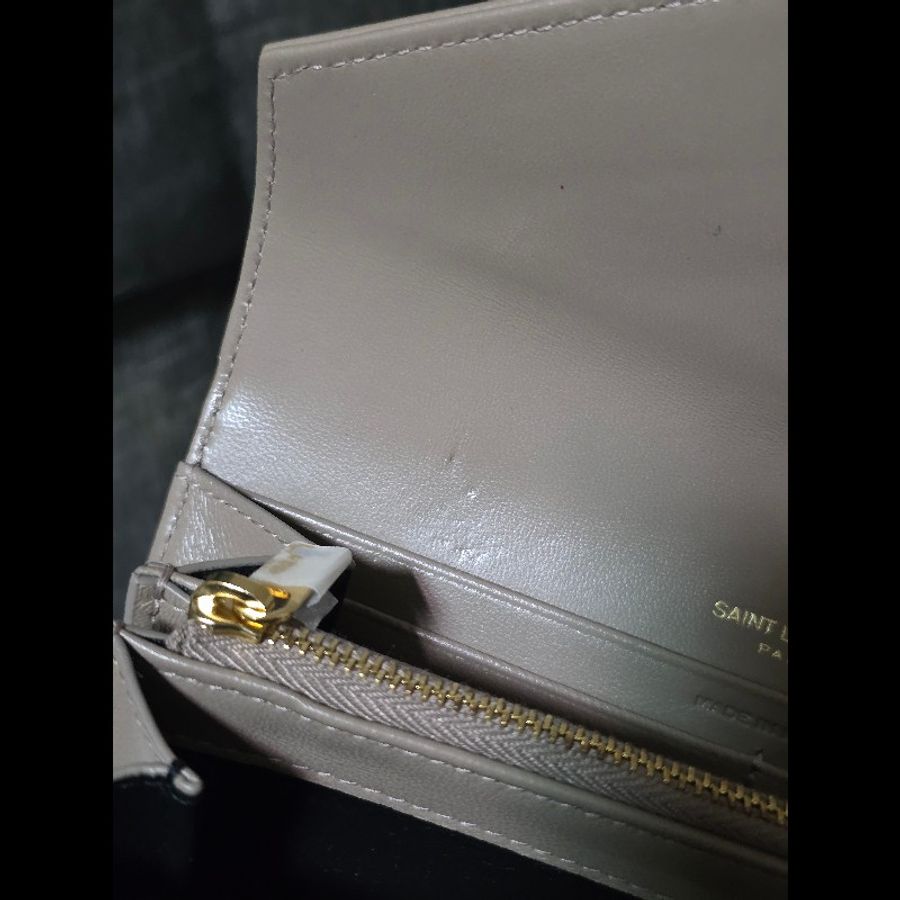 [全新] Saint Laurent YSL 小羊皮 信封長夾 奶茶色 未使用品-6