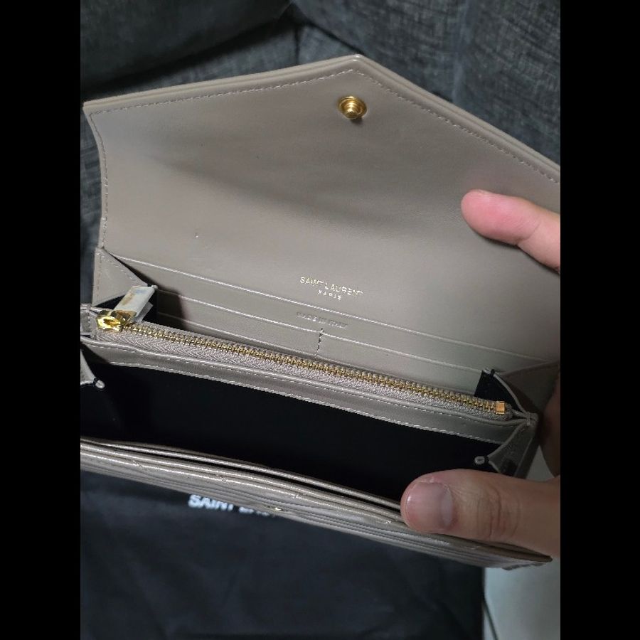[全新] Saint Laurent YSL 小羊皮 信封長夾 奶茶色 未使用品-8