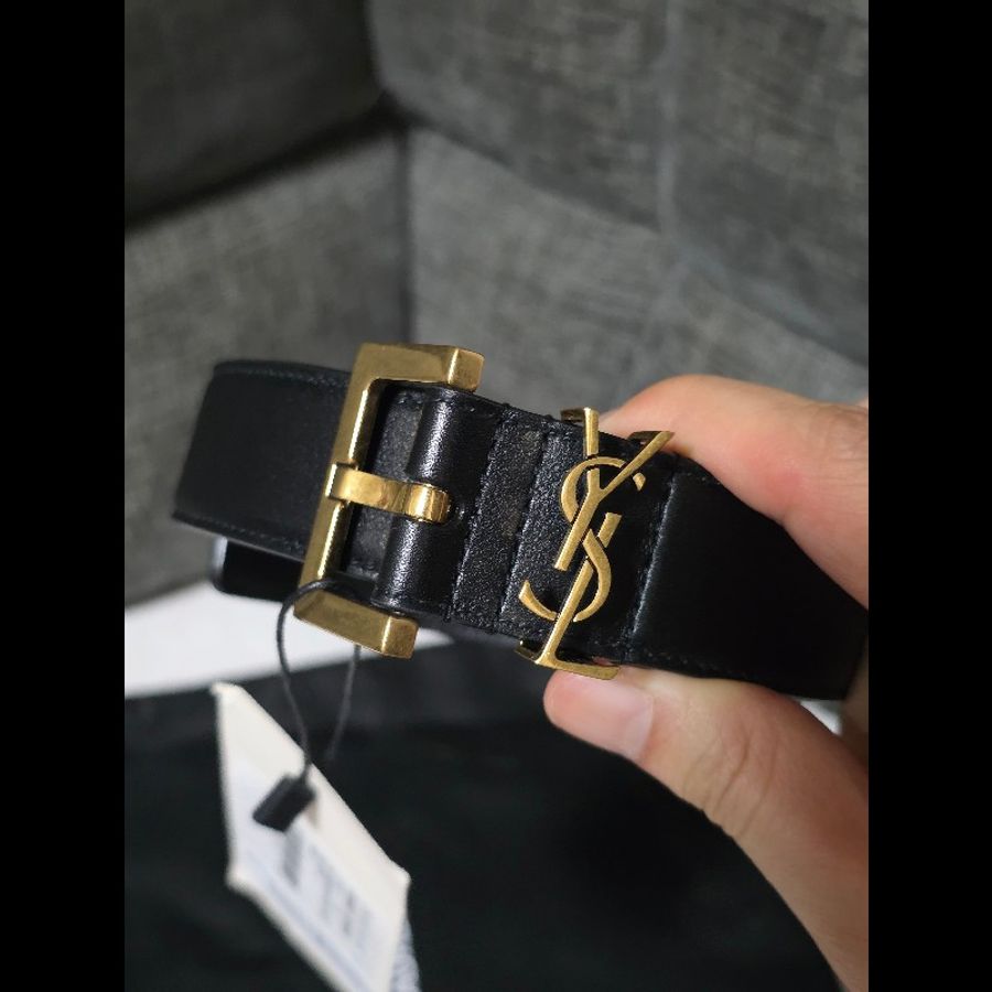 [全新] Saint Laurent YSL 經典Logo皮帶 黑金 90cm 未使用品-1