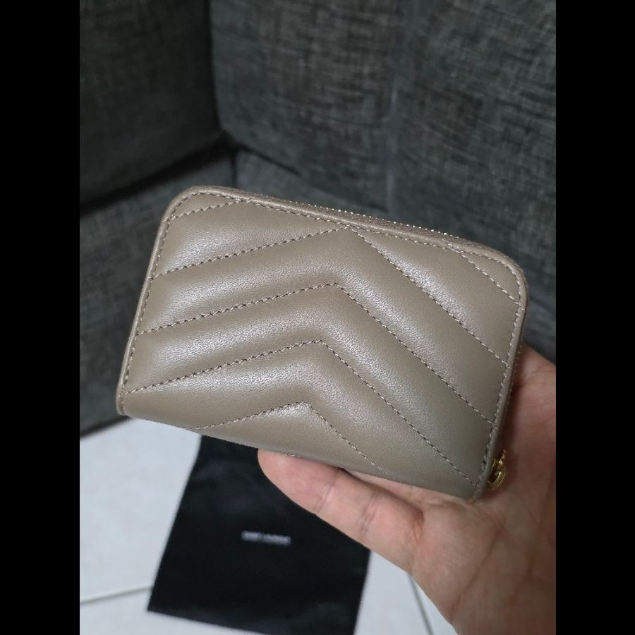 [全新] Saint Laurent YSL 小羊皮 零錢卡包 奶茶色 未使用品-2