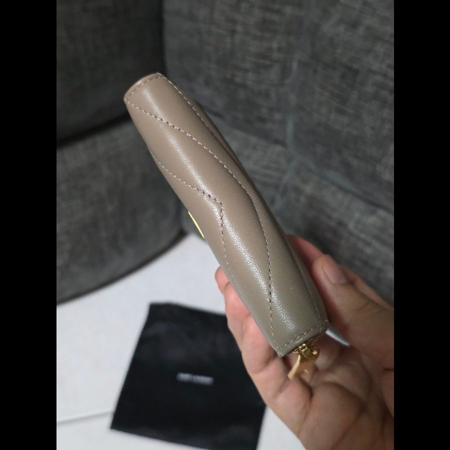 [全新] Saint Laurent YSL 小羊皮 零錢卡包 奶茶色 未使用品-3