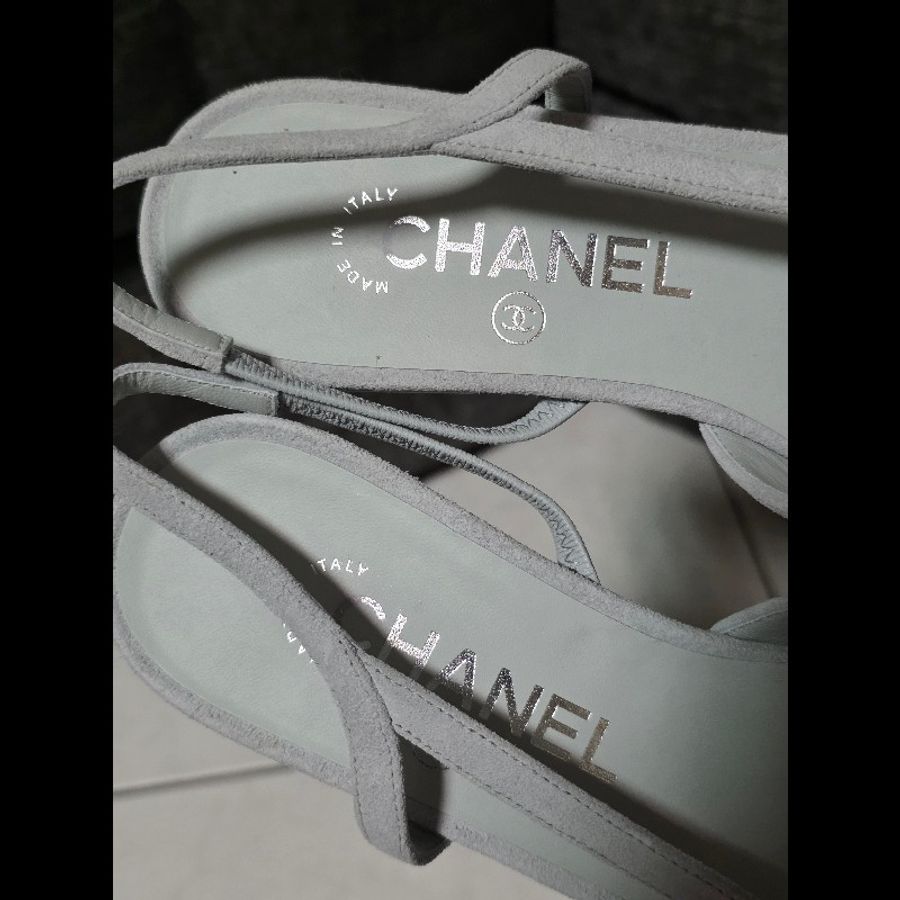 [近新] Chanel 香奈兒 平底麂皮雙色鞋 slingback 37C-3