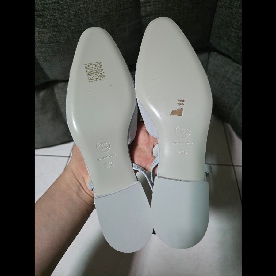 [近新] Chanel 香奈兒 平底麂皮雙色鞋 slingback 37C-4
