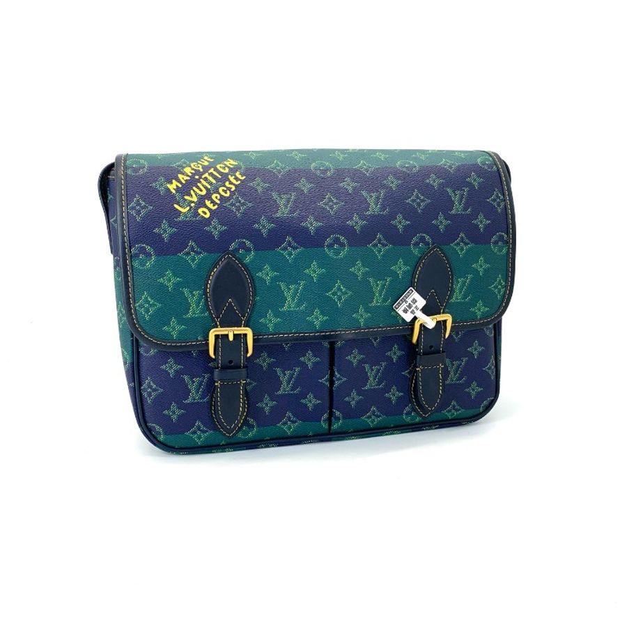 LV/路易威登 存放品99新Satchel老花拼色雙扣翻蓋郵差包-0