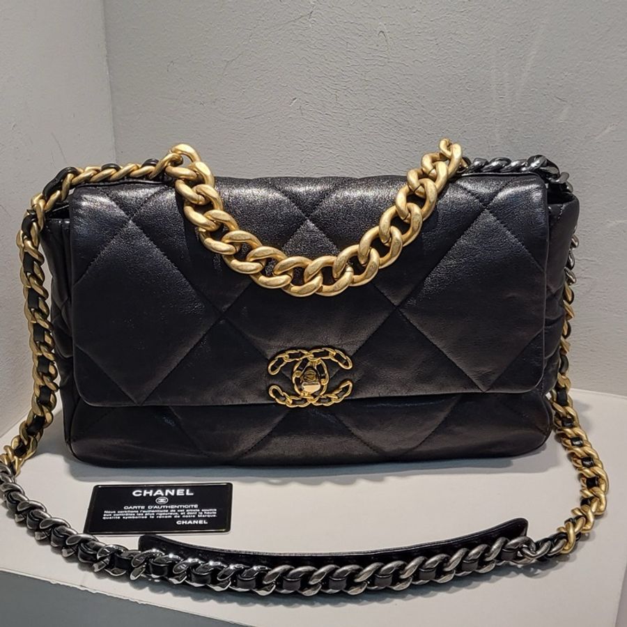 香奈儿/Chanel 中号19bag山羊皮 黑色-0