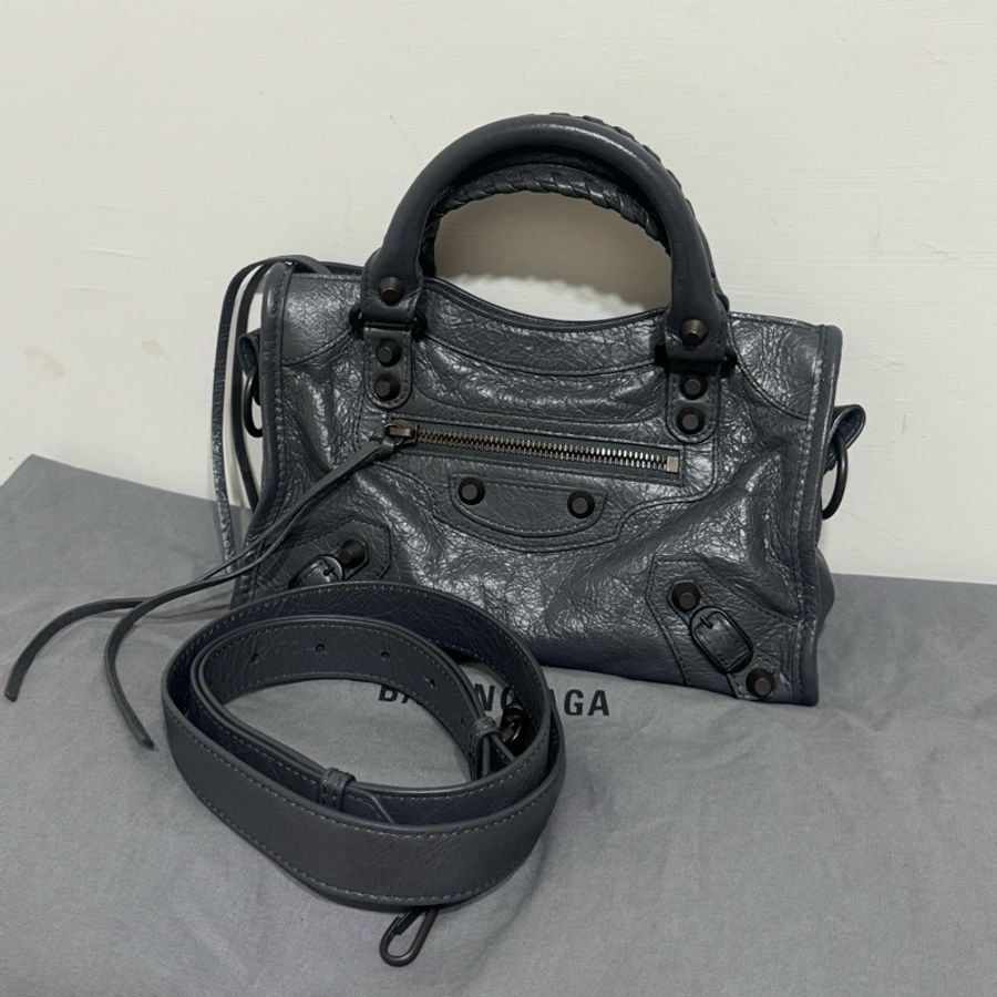 Balenciaga巴黎世家新款鐵灰機車包小號-0