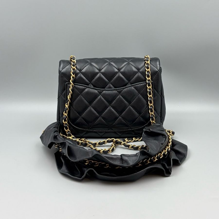 Chanel香奈兒 CF方胖子斜背包 黑色菱格金扣-2