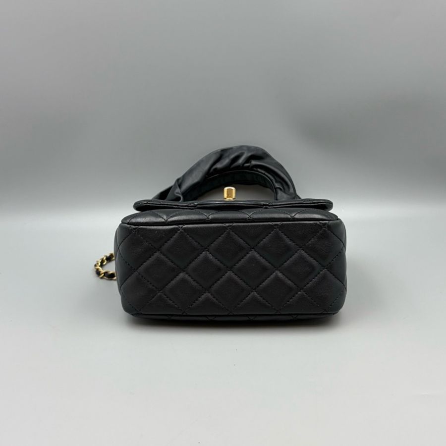 Chanel香奈兒 CF方胖子斜背包 黑色菱格金扣-5