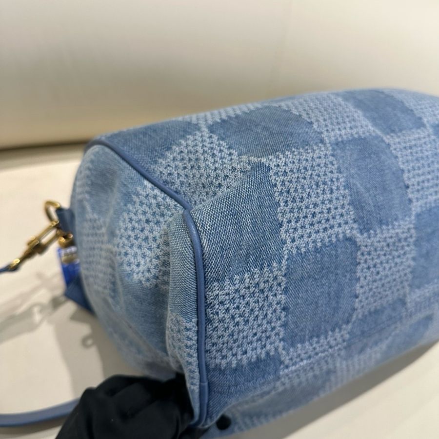 Lv路易威登 Speedy 30 牛仔棋盤格藍色單肩斜挎包 芯片 皮牌/鎖鑰匙-6