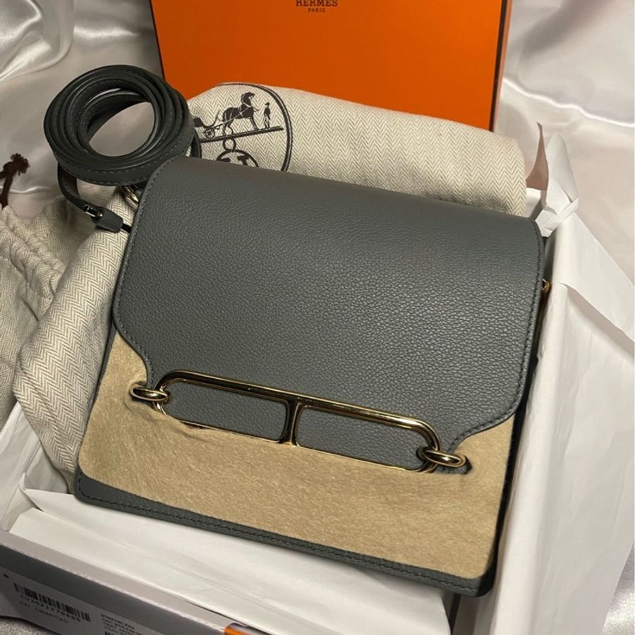 閒置Hermes愛馬仕Roulis mini 19豬鼻子 63杏仁綠配玫瑰金扣 U刻23年全套帶票 比康康低調很多，可單肩腋下或斜挎 非常耐看-1