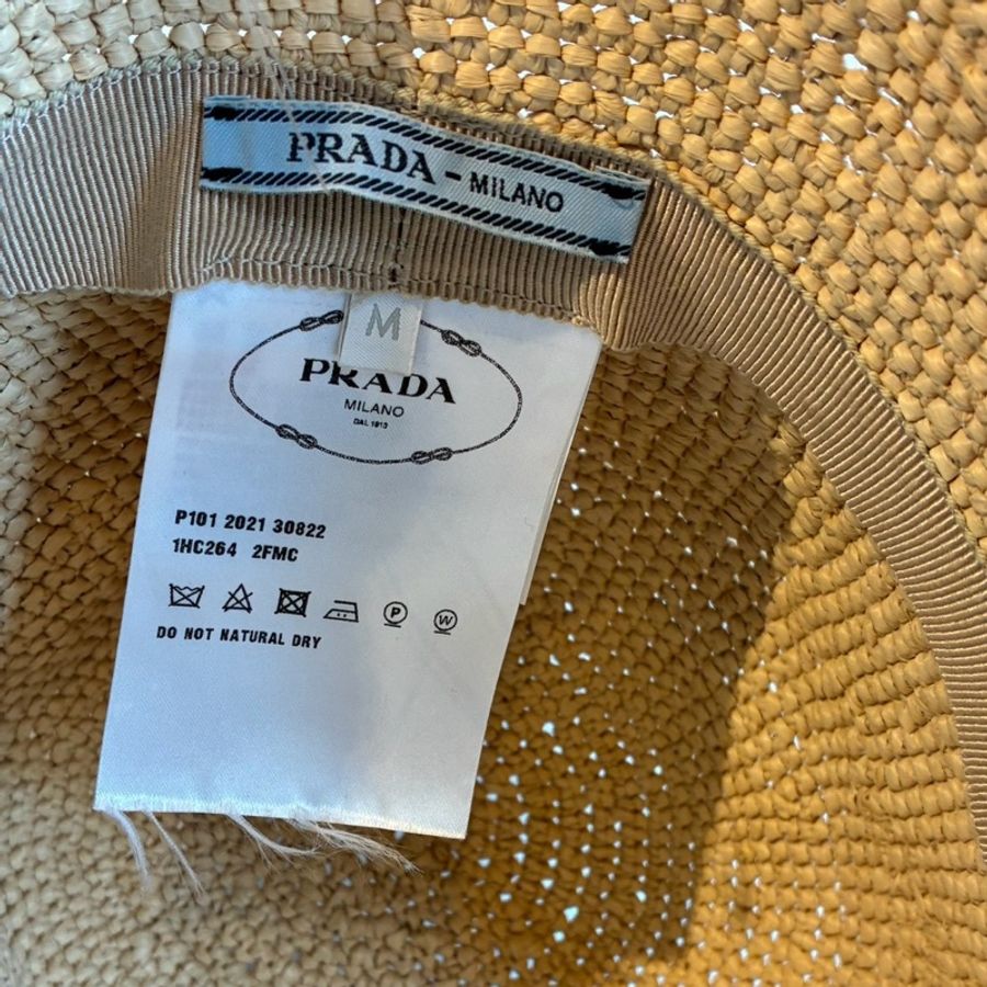 prada 鐵牌logo草編漁夫帽M-6