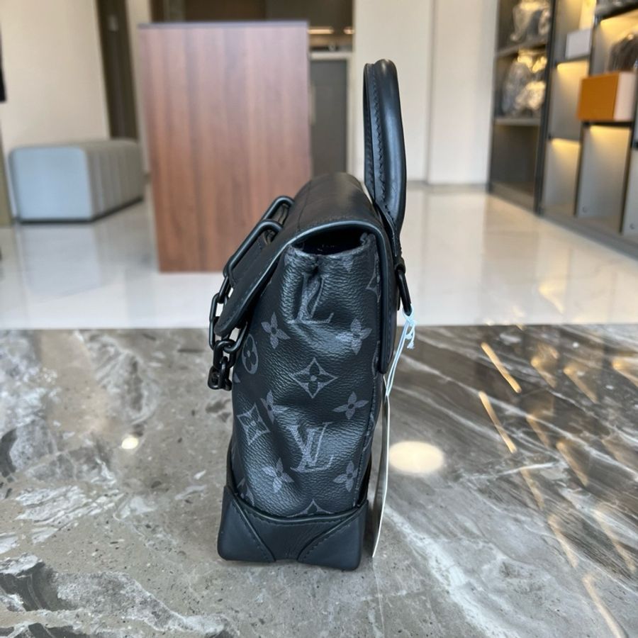 LV 路易威登LOUIS VUITTON Steamer 小盒子 Monogram Eclipse 塗層帆布 單肩斜挎手提包 小號 黑色拼灰色印花 芯片款-1