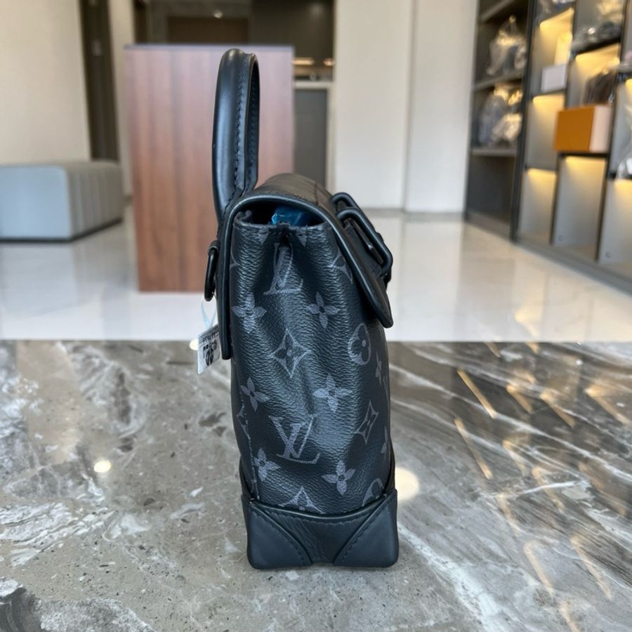 LV 路易威登LOUIS VUITTON Steamer 小盒子 Monogram Eclipse 塗層帆布 單肩斜挎手提包 小號 黑色拼灰色印花 芯片款-3