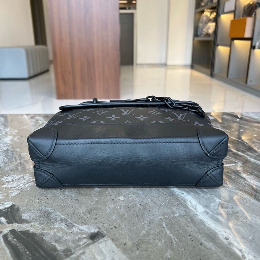 LV 路易威登LOUIS VUITTON Steamer 小盒子 Monogram Eclipse 塗層帆布 單肩斜挎手提包 小號 黑色拼灰色印花 芯片款-4