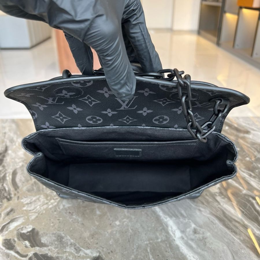 LV 路易威登LOUIS VUITTON Steamer 小盒子 Monogram Eclipse 塗層帆布 單肩斜挎手提包 小號 黑色拼灰色印花 芯片款-5