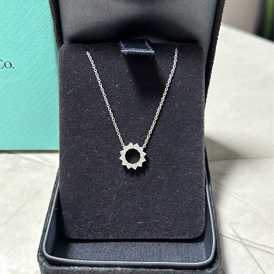 Tiffany蒂芙尼!鏤空圓形滿鑽PT950鉑金小太陽項鍊,小太陽寓意溫婉柔美圓滿幸福,鑲嵌12顆天然鑽石,附件:內外盒,-0