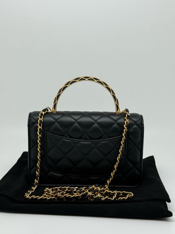 Chanel 香奈兒 23A 黑金蕾絲浮雕手柄 woc 單肩斜挎手提包  尺寸：19*12。-2