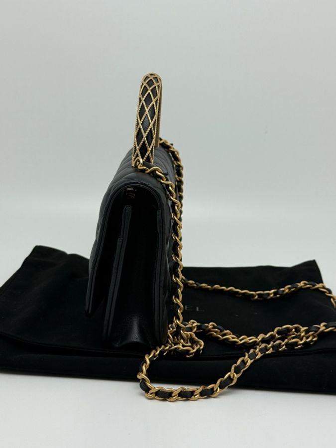 Chanel 香奈兒 23A 黑金蕾絲浮雕手柄 woc 單肩斜挎手提包  尺寸：19*12。-4