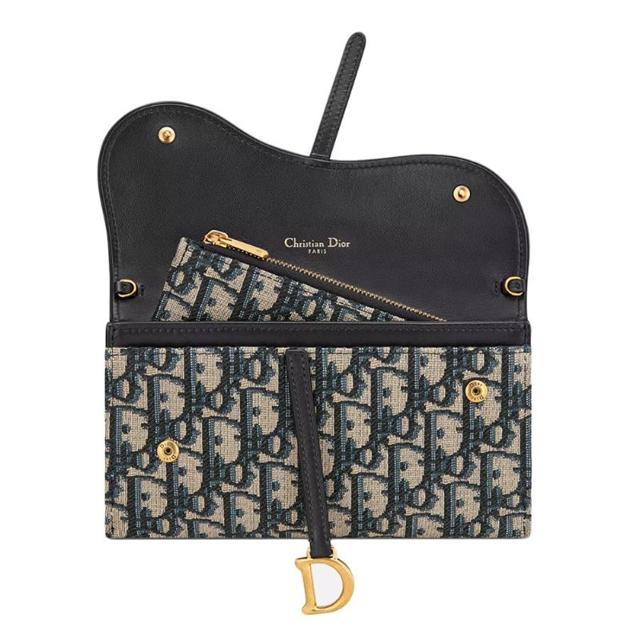 🖤 鑒定師的收藏 🖤 DIOR 迪奧 藍色緹花 WOC馬鞍鏈帶鏈長夾 DIOR Saddle Pouch with Chain (Blue Oblique)-3
