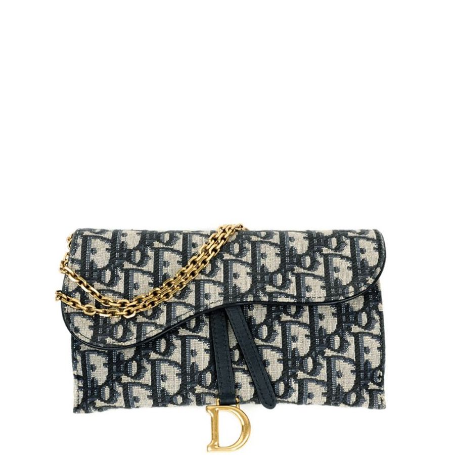 🖤 鑒定師的收藏 🖤 DIOR 迪奧 藍色緹花 WOC馬鞍鏈帶鏈長夾 DIOR Saddle Pouch with Chain (Blue Oblique)-6