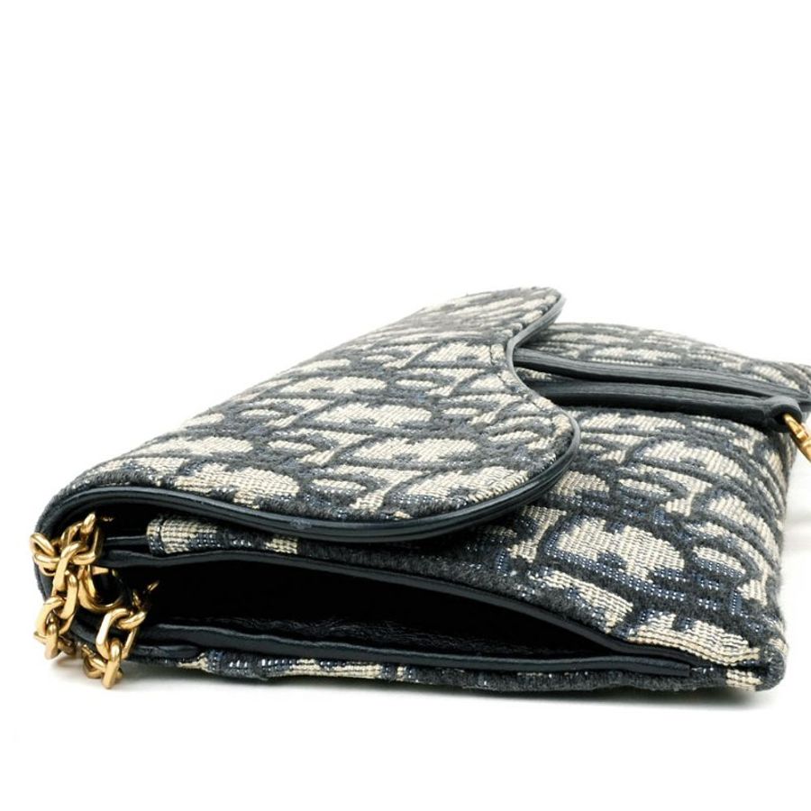 🖤 鑒定師的收藏 🖤 DIOR 迪奧 藍色緹花 WOC馬鞍鏈帶鏈長夾 DIOR Saddle Pouch with Chain (Blue Oblique)-17