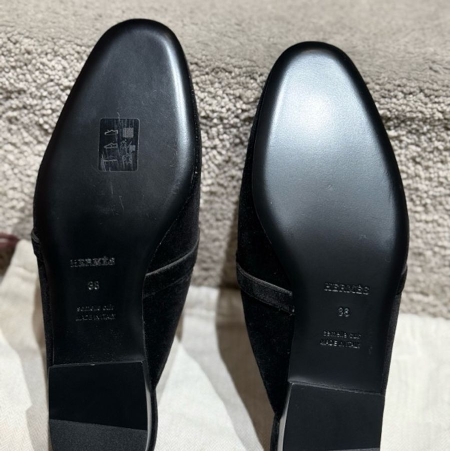 99新 Hermes 愛馬仕 Oz Kelly金扣麂皮穆勒拖鞋 38碼-5