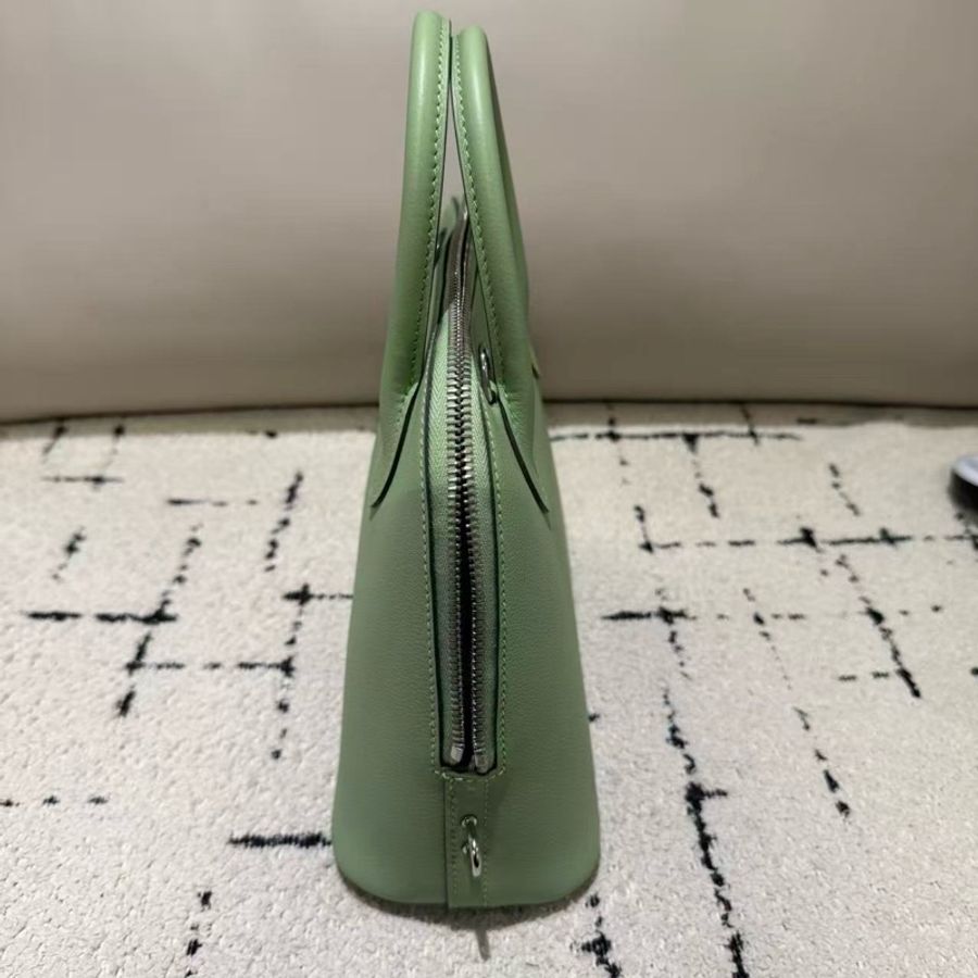 💚 HERMES愛馬仕 Bolide 31銀扣 Evercolor小牛皮 保齡球包手提包單肩包斜挎包 牛油果綠-3
