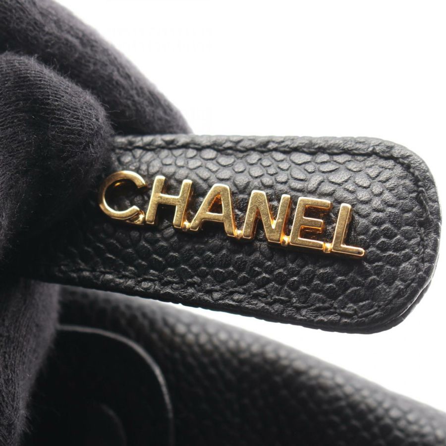 香奈兒 (CHANEL) 女士黑色小牛皮Logo刺繡手提包,金色五金配件,二手-8
