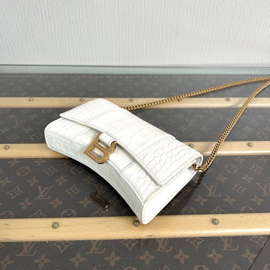 BALENCIAGA 白金鱷魚壓紋HOURGLASS沙漏鏈條包 19*12*4.5 98新配件塵袋-2