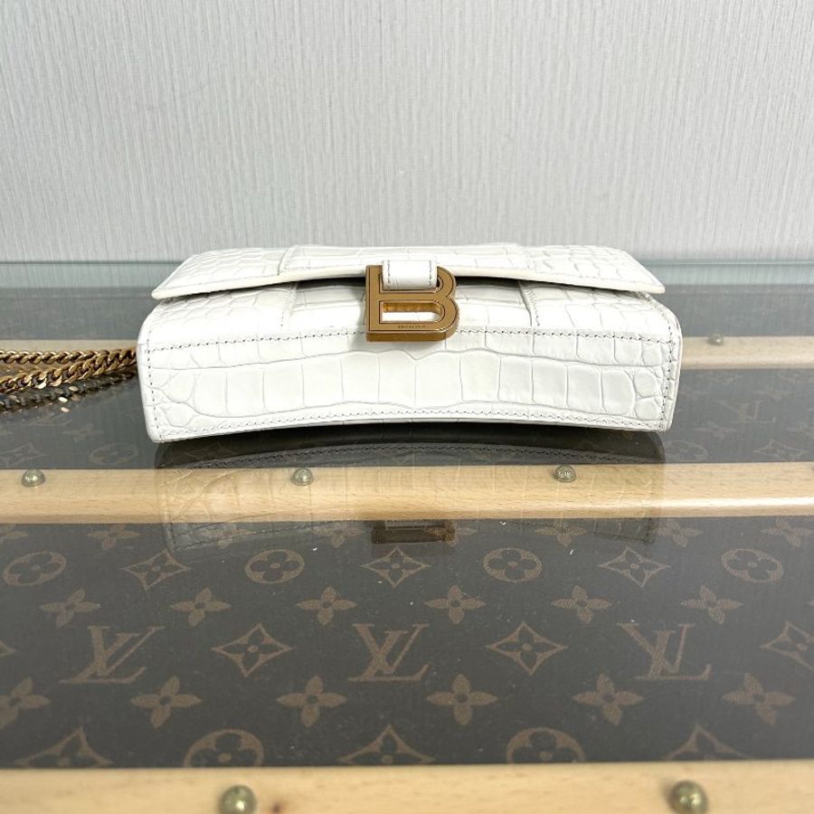 BALENCIAGA 白金鱷魚壓紋HOURGLASS沙漏鏈條包 19*12*4.5 98新配件塵袋-3