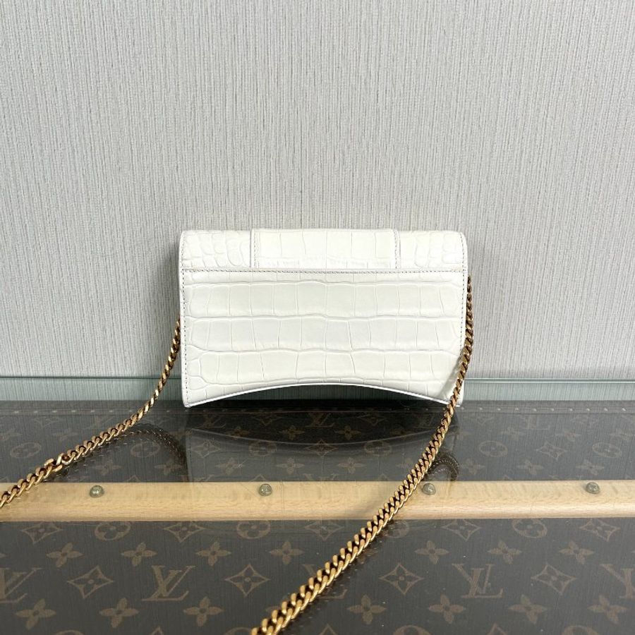 BALENCIAGA 白金鱷魚壓紋HOURGLASS沙漏鏈條包 19*12*4.5 98新配件塵袋-4