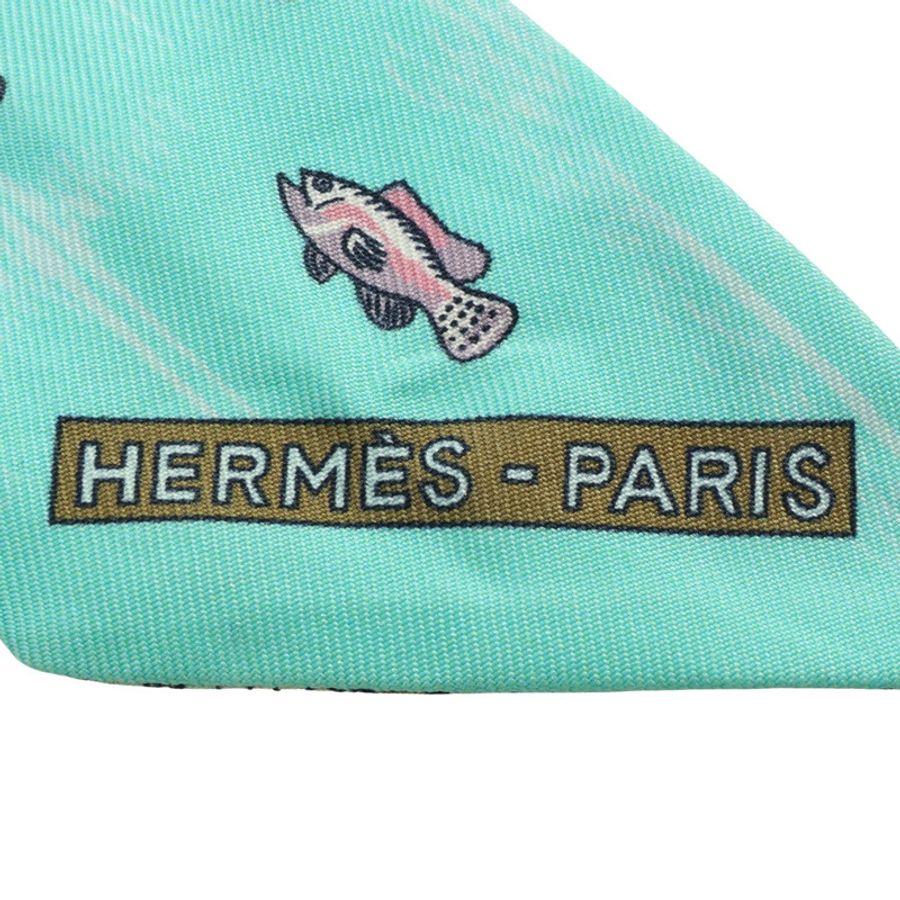 HERMES 愛馬仕 Twilly 絲巾 藍綠色 絲綢 H063158S-2
