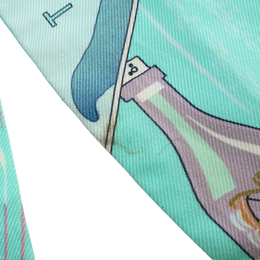 HERMES 愛馬仕 Twilly 絲巾 藍綠色 絲綢 H063158S-5